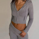 Grey Two-Piece Knit Sweatsuit Set