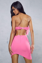 inostorâ„?Backpack exposed ostrich feather fringed tube top dress