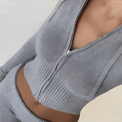 Grey Two-Piece Knit Sweatsuit Set