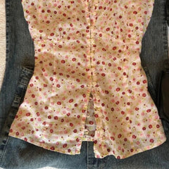 Meadow Bloom Button-Front Cap Sleeve Blouse