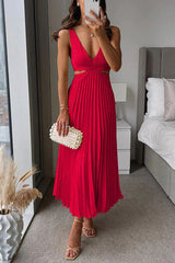 inostorâ„?Summer Social Stain Pleated Cutout Waist Loose Midi Dress