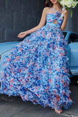 inostorâ„?Halter neck printed butterfly hollow holiday style long skirt