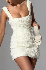 inostorâ„?Sweet Elegant Solid Appliques Square Collar Wrapped Skirt Dresses