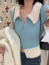 Color Block Ribbed Cropped Cardigan