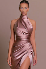 inostorâ„?Halter neck sleeveless slit slimming dress