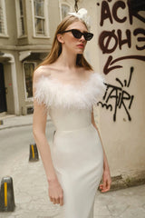 inostorâ„?Women's Feather Elegant Strapless Long Party Dresses