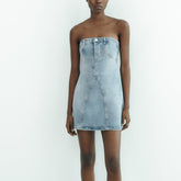Ice blue Blue Washed jeans Denim Strapless Tube Dress