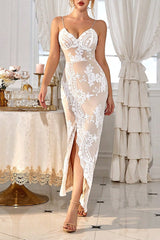 inostorâ„?Sequined Embroidery Cross Slit Backless Slim Maxi Dress