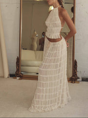 inostorâ„?Charm Pleated Drawstring Waist Tiered Maxi Skirt
