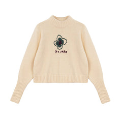 Abstract Floral Embroidered Knit Sweater