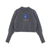 Abstract Floral Embroidered Knit Sweater