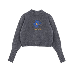 Abstract Floral Embroidered Knit Sweater