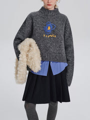 Abstract Floral Embroidered Knit Sweater