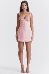 'Adriana' Rose Satin and Lace Mini Dress