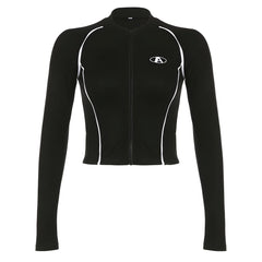 Athletic Stripes Zip-Up Crop Top