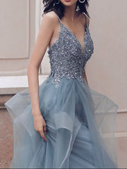 Beaded Lace Applique Multilayered Tulle Maxi Dress