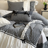 Black Gingham with Bow Ruched Duvet Cover