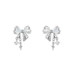 Bow Dangling Star & Stone Stud Earrings