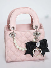 Bow Pearls Heart Quilted Bag