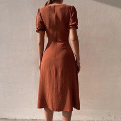 Button-Down Puff Sleeve Midi Dress