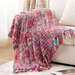Colorful Knitted Blanket with Tassel