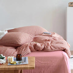 Cotton Small Gingham Duvet Cover - Baby Pink