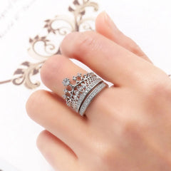 Crown Zirconia Silver Plated Bridal Ring Set