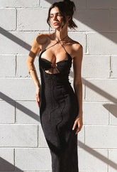 Black Cross-Strap Ankle Length Dress