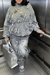 Frayed Cross & Letter Patch Hoodie