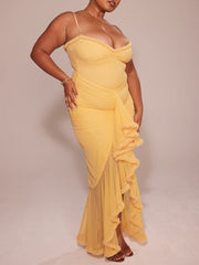 Gabbi Apricot Ruffled Front Dress