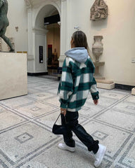 Classic Thick Colorblock Checked Button Down Shirt Jacket Woolen