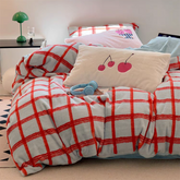 Girly Cherry & Plaid Plush Duvet Cover