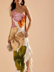 Glow Hibiscus One-Shoulder Maxi Dress