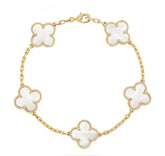 Gold White 5 Motif Clover Bracelet