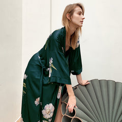 Green Light Luxury Silky Satin Kimono Robe