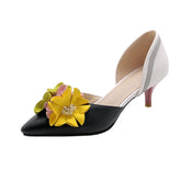 Pointed Toe Flowers Stilettos Lady Mid Heel Shoes