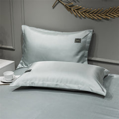 Newest Products Pure Color Embroidered ice Silk Mat Bed Cover fitted sheet Pillowcases 3 pcs Luxury Bedding Silver Gray