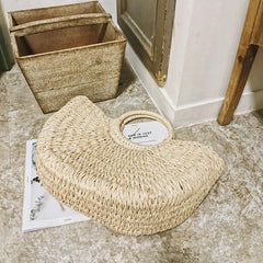 Circle Handle Straw Beach Bag