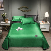 Newest Products Pure Color Embroidered ice Silk Mat Bed Cover fitted sheet Pillowcases 3 pcs Luxury Bedding Green Color