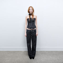 Sleeveless Pinstripe Jeans Denim Top