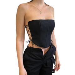 Strapless Black Double Sided Lace UP Corset Top