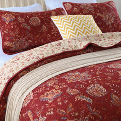 Cotton Quilt Set 3-Piece Bedspread on the Bed with Shams Red Printed Coverlet King Queen Size Summer Blanket for Bed