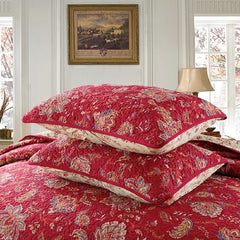 Cotton Quilt Set 3-Piece Bedspread on the Bed with Shams Red Printed Coverlet King Queen Size Summer Blanket for Bed