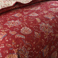 Cotton Quilt Set 3-Piece Bedspread on the Bed with Shams Red Printed Coverlet King Queen Size Summer Blanket for Bed