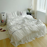 Ins Style Korean Simple Quilt Cover Design Handmade Bubble Fold Pure Cotton 4-Piece Set Princess Style Bedding Home Textile