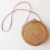 Boho Handmade Round Woven Handbag Bali Rattan Crossbody Beach Bag