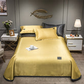 Newest Products Pure Color Embroidered ice Silk Mat Bed Cover fitted sheet Pillowcases 3 pcs Luxury Bedding Yellow Color