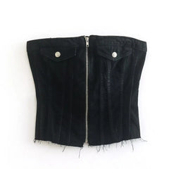 Black Sleeveless Denim Corset Top