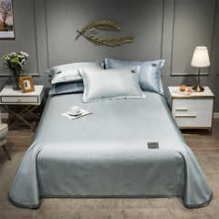 Newest Products Pure Color Embroidered ice Silk Mat Bed Cover fitted sheet Pillowcases 3 pcs Luxury Bedding Silver Gray