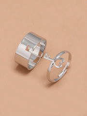 Heart Key Lock Couple Ring Set